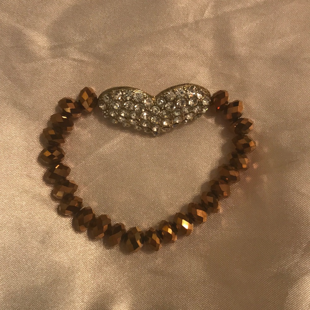 Stretch copper beaded rhinestone bracelet